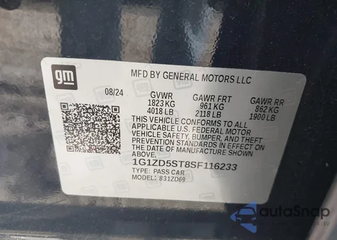 2025 Chevrolet Malibu Fwd 1Lt z USA, uszkodzony, nr VIN 1G1ZD5ST8SF116233